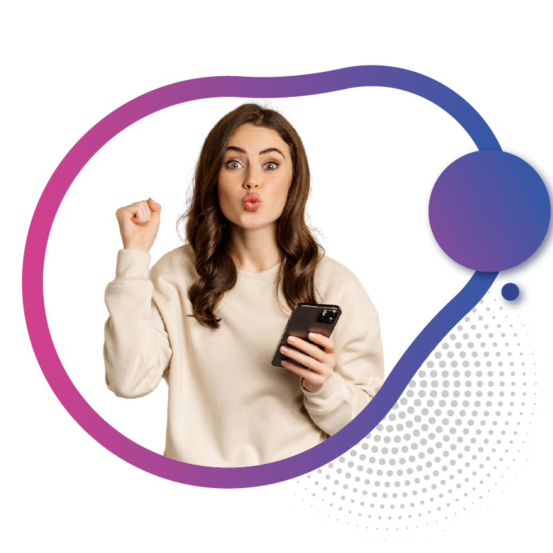Excited woman reacting to fast mobile data speed