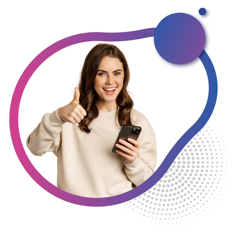 Woman giving thumbs up for successful mobile activation