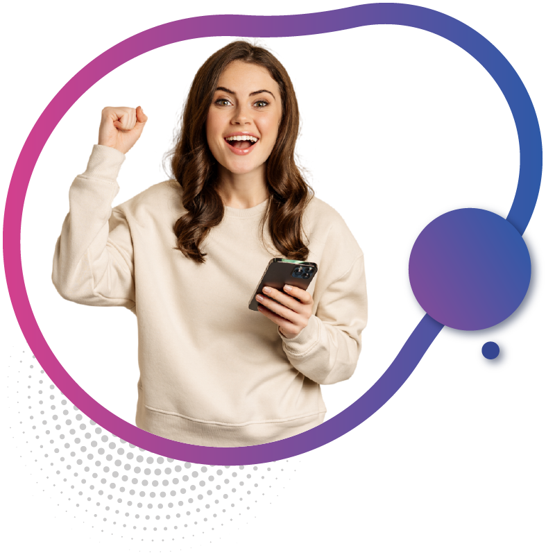 Woman celebrating successful mobile app activation